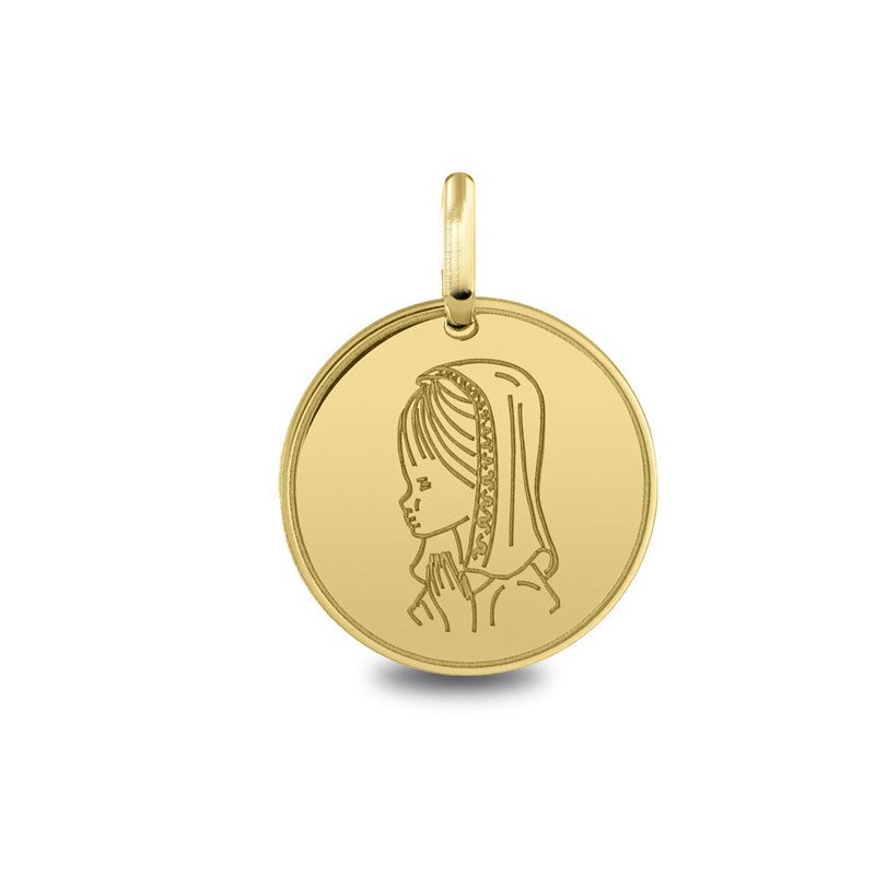 Médaille Vierge jeune priant, cadeau de communion | Carat et Moi