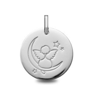 Médaille de baptême : Médaille Ange et Lune | Carat et Moi