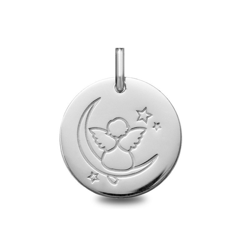 Médaille de baptême : Médaille Ange et Lune | Carat et Moi
